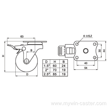 Mini 2 Inch 35Kg Plate Brake TPE Caster